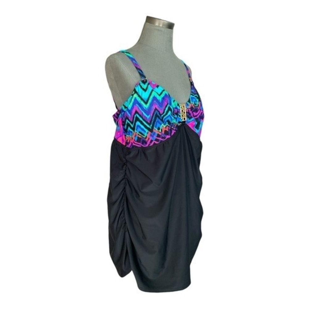 CATALINA Womens Swim Top 3X Bandeau Tank Black Multicolor Ruffle Gold Accent NWT - Picture 5 of 9